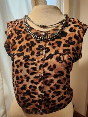 Leopard Print Cap sleeve Knit Top - Brown/Black NWT